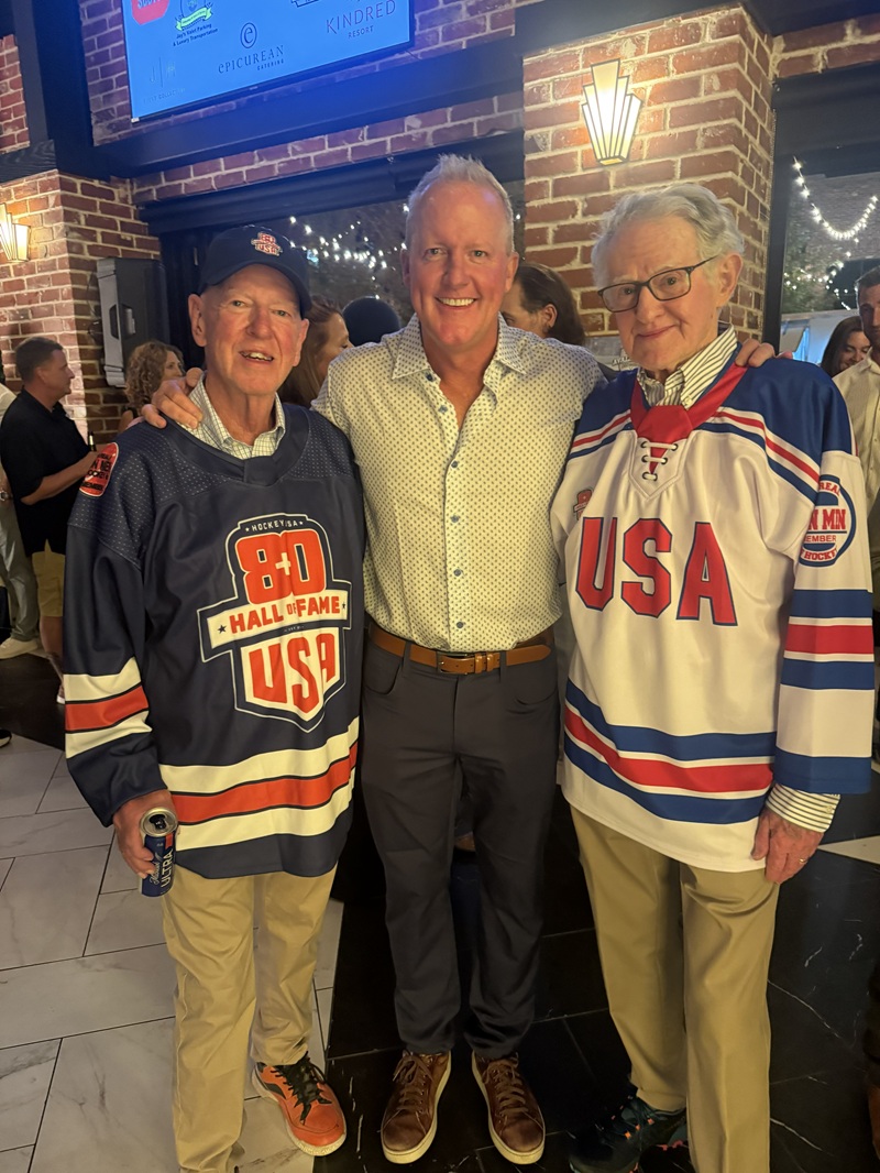 Fred Merchant, Pat Long, and Moser at the Colorado Avalanche Alumni vs University of Denver Alumni game