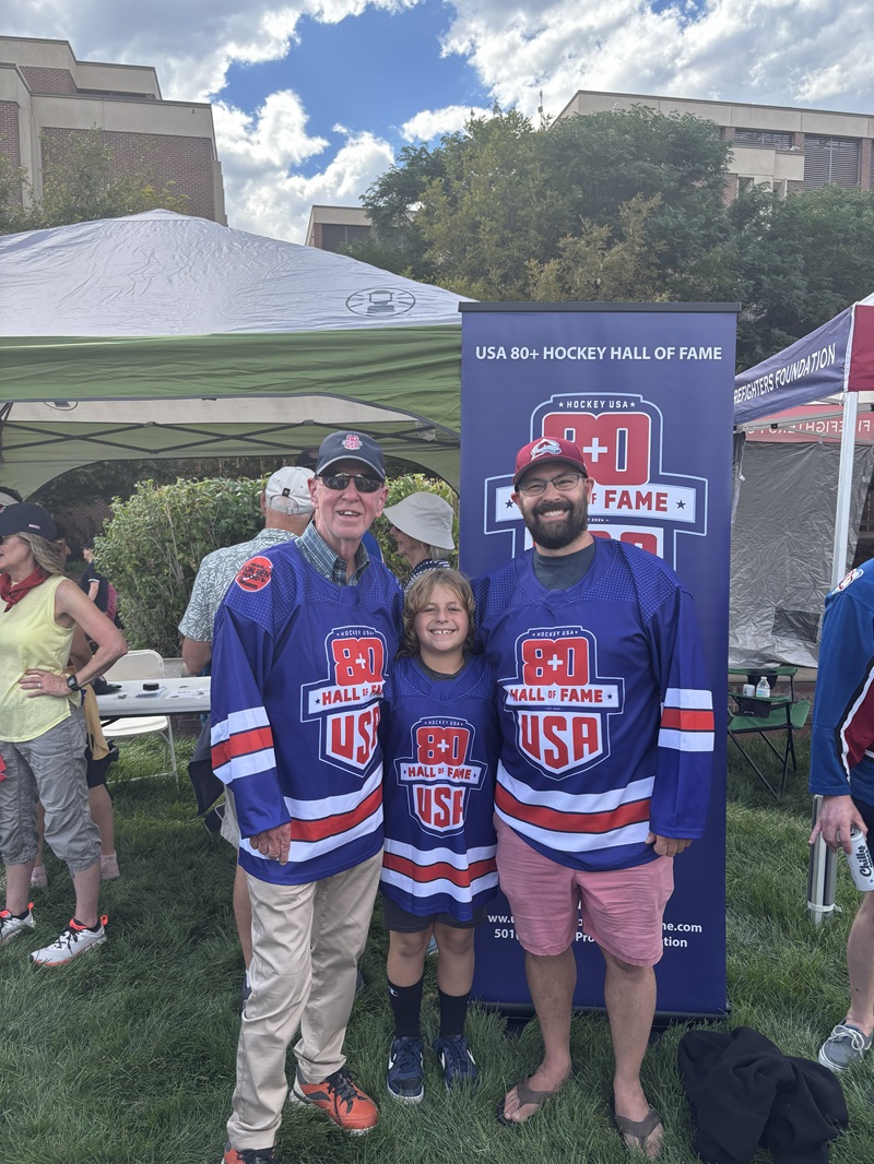 Pat Long with Cody and JJ at the Colorado Avalanche Alumni vs University of Denver Alumni game