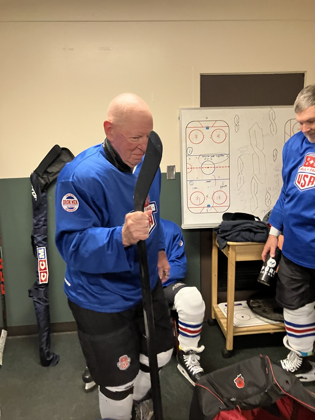 Pat Long in the locker room celebration