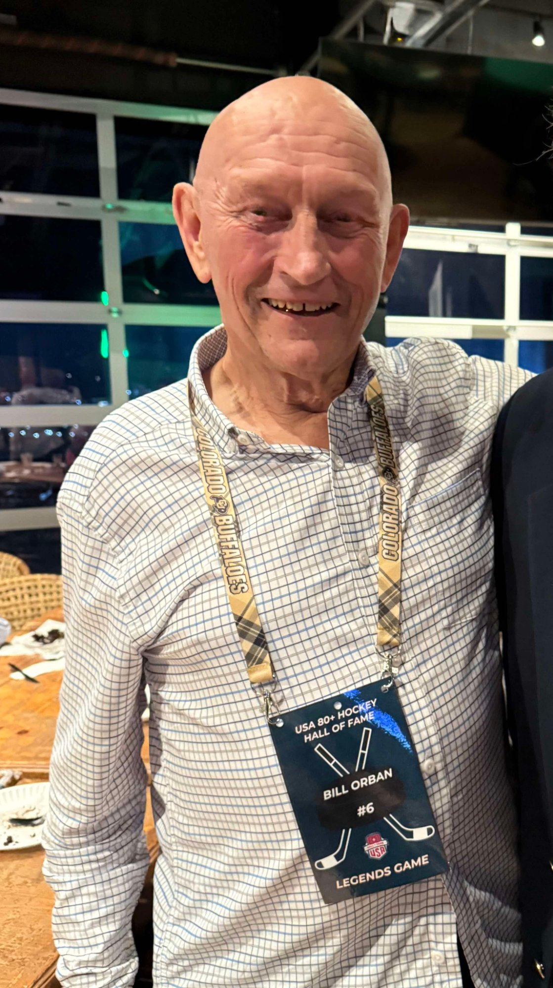 Bill Orban, former NHL player and 2025 USA 80+ Hockey Hall of Fame inductee, wearing his Legends Game credential